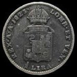 (№1822c5.2) Монета Италия 1822 год frac12; Lira (А усилитель М)