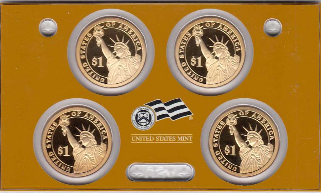 (2008s, 4 монеты по 1$) Набор монет США 2008 год &quot;Президенты&quot; Годовой набор  PROOF в коробке