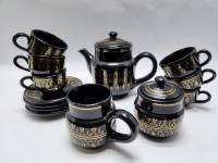 Кофейный сервиз 13 предметов заливная керамика позолота (сост. на фото)