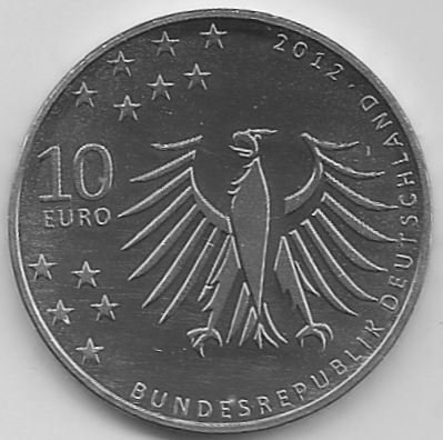 (2012A) Монета Германия (ФРГ) 2012 год 10 евро &quot;Герхард Гауптман&quot;  Медь-Никель  UNC