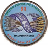 (2010p) Монета США 2010 год 1 доллар   Договор с ирокезами Латунь  COLOR. Цветная