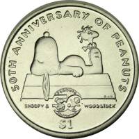 (2000) Монета Остров Ниуэ 2000 год 1 доллар "50 лет комиксу Peanuts"  Медь-Никель  PROOF