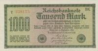 (1922) Банкнота Германия 1922 год 1 000 марок  3-й выпуск  UNC