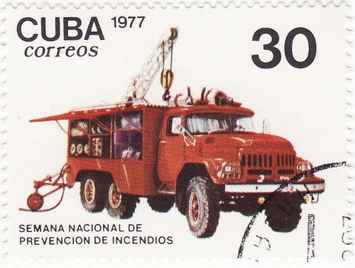 (1977-041) Марка Куба &quot;Спасательная машина&quot;    Неделя противопожарной безопасности III Θ