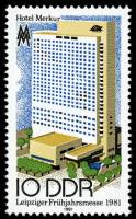 (1981-023) Марка Германия (ГДР) "Отель Меркурий, Лейпциг"    Ярмарка, Лейпциг II Θ