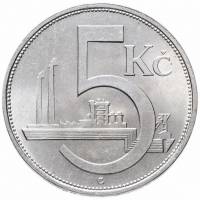 (1929) Монета Чехословакия 1929 год 5 крон   Серебро Ag 500  UNC