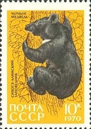 1970-073 Марка СССР Черный медведь  Сихотэ-Алинский заповедник, 35 лет II Θ