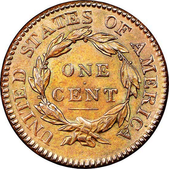 (1820, 19 исправлена 20) Монета США 1820 год 1 цент  1. Голова Матроны  AU