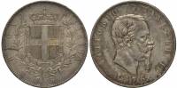 (1876R) Монета Италия 1876 год 5 лир "Виктор Эммануил II"  Серебро Ag 900  XF