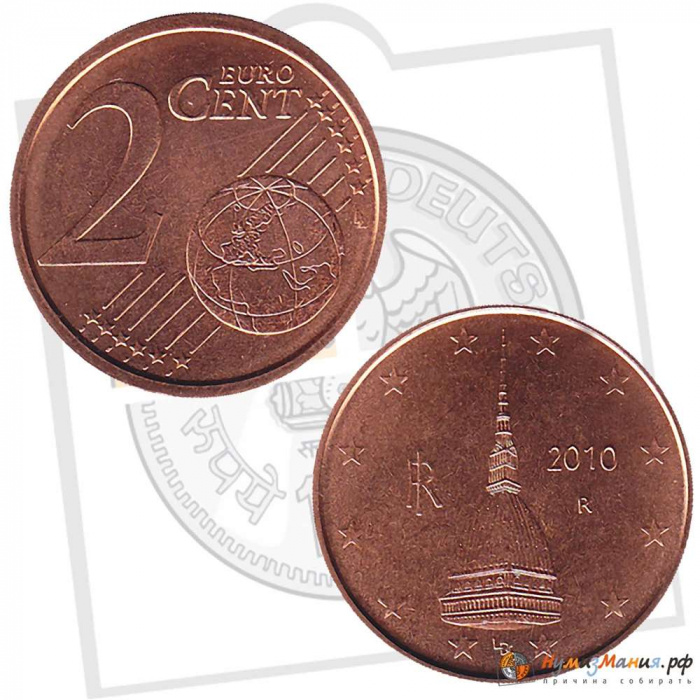 (2010) Монета Италия 2010 год 2 цента   Сталь, покрытая медью  UNC