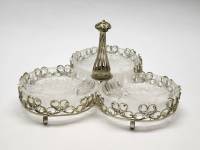 Менажница с ручкой хрусталь скань СССР винтаж три секции 