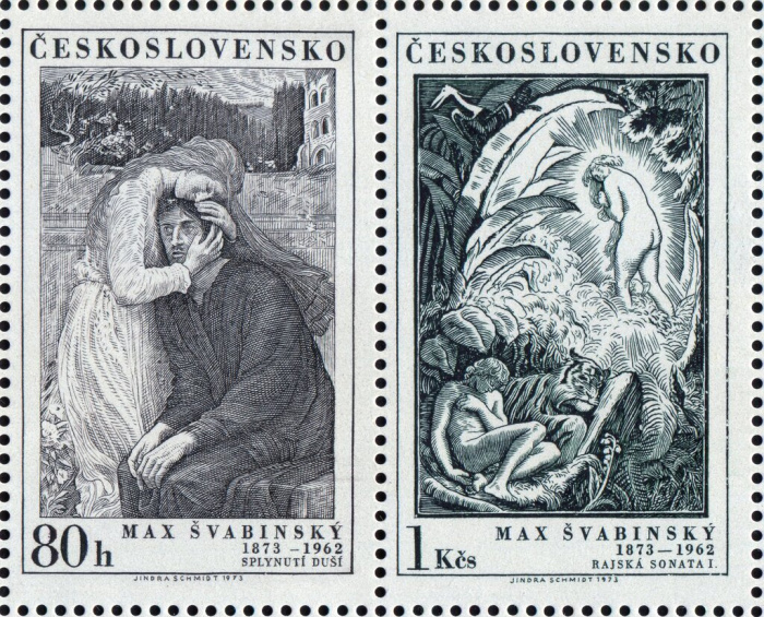 (1973-049) Сцепка марок (2 м) Чехословакия &quot;Брак умов и Адам&quot; ,  III Θ