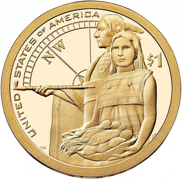(2014p) Монета США 2014 год 1 доллар &quot;Гостеприимство индейцев&quot;  Сакагавея Латунь  UNC
