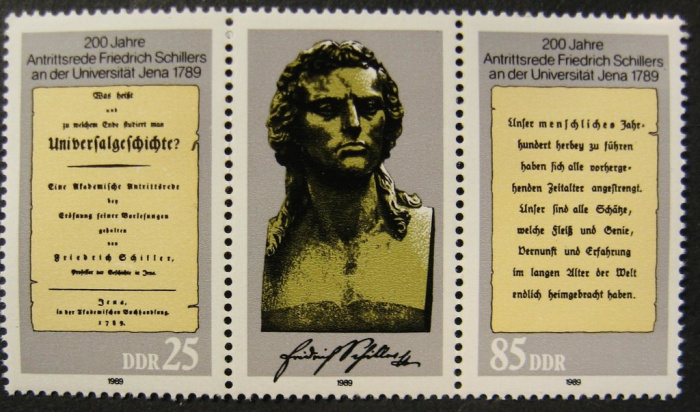 (1989-040) Лист (2 м + куп) Германия (ГДР) &quot;Шиллер&quot;    Выступление Шиллера в Йене II Θ