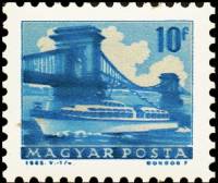 (1963-027) Марка Венгрия "Судно под мостом, Будапешт"    Общественный транспорт (Стандартный выпуск)