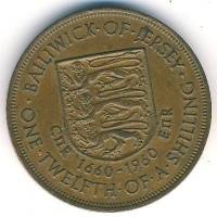 (1960) Монета Остров Джерси 1960 год 1/12 шиллинга "Карл II. 300 лет коронации"  Медь Медь  VF