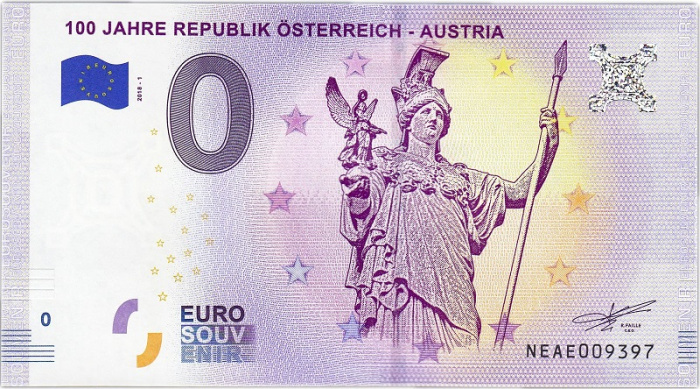 (2018) Банкнота Европа 2018 год 0 евро &quot;Австрийская Республика. 100 лет&quot;   UNC
