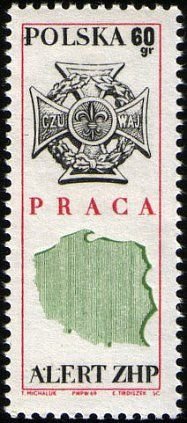 (1969-033) Марка Польша "Знак и карта"   Польская ассоциация бойскаутов II &Theta;