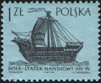 (1963-020) Марка Польша "Судно Халк"   Парусные суда III Θ