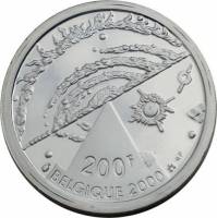(2000) Монета Бельгия 2000 год 200 франков "Вселенная"  Серебро Ag 925  UNC