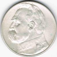 (1936) Монета Польша 1936 год 5 злотых "Юзеф Пилсудский"  Серебро Ag 750  VF