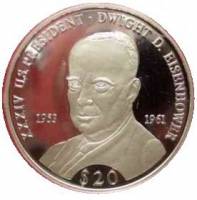 (№2000km899) Монета Либерия 2000 год 20 Dollars (Дуайт Эйзенхауэр)