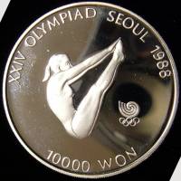 (№1987km57) Монета Корея Южная 1987 год 10,000 Won (ХХIV Олимпийских игр 1988 Сумер - дайвинг)