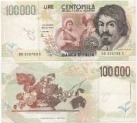 Банкнота Италия 1994 (1995) год 100 000 лир Микеланджело да Караваджо   VF
