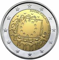 018 Монета Финляндия 2015 год 2 евро 30 лет флагу Европы  Биметалл  UNC