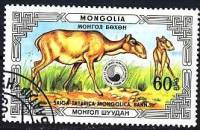 (1986-069) Марка Монголия "С детенышем"    Охраняемые животные: сайгаки III Θ