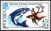 (1988-015) Марка Польша "Лосось и олень"    Международная выставка марок FINLANDIA '88, Хельсинки II