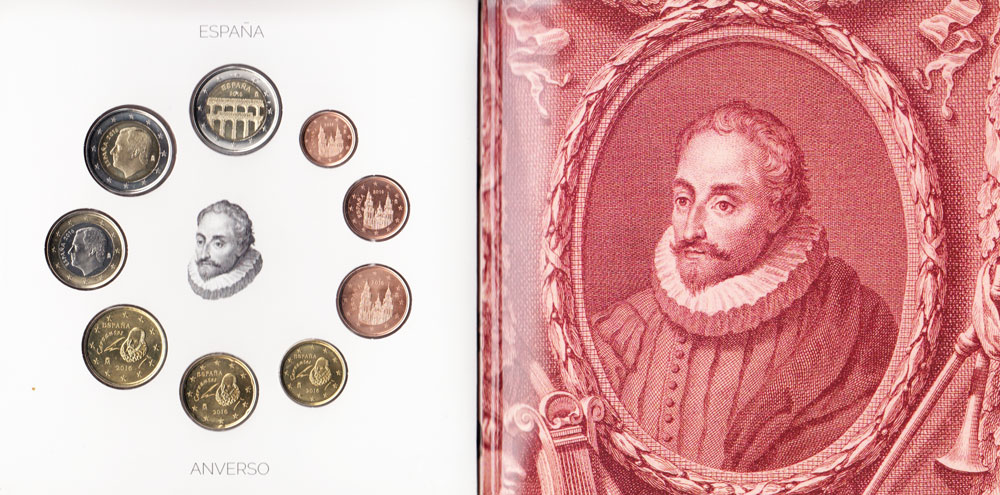 (2016, 9 монет) Набор монет Испания 2016 год &quot;Мигель де Сервантес&quot;  Буклет