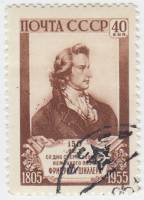 1955-014 Марка СССР Портрет   Ф. Шиллер. 150 лет со дня смерти III Θ