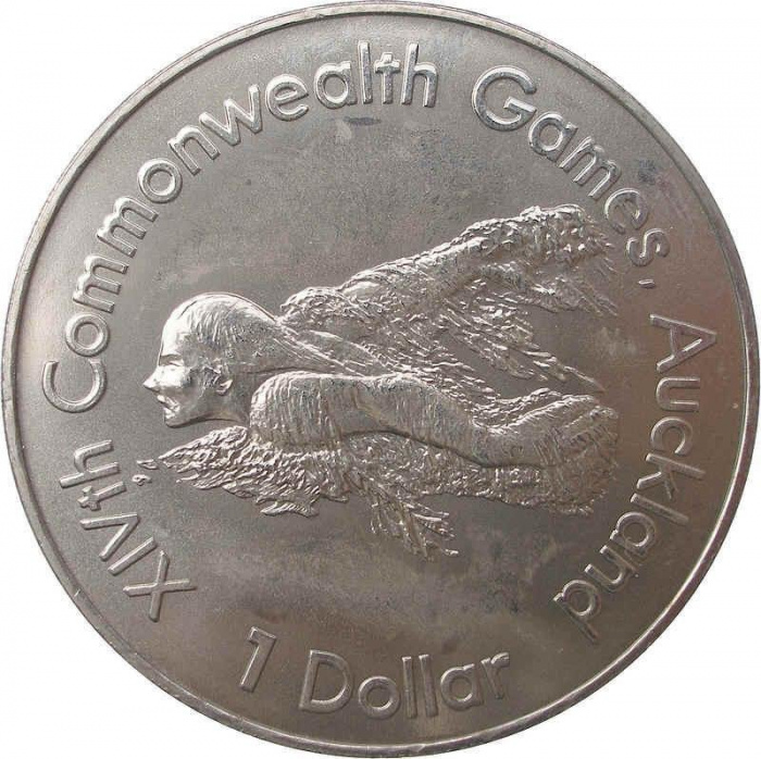 (1989) Монета Новая Зеландия 1989 год 1 доллар &quot;XIV Игры Содружества. Пловец&quot;  Медь-Никель  UNC