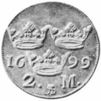 (№1697km314) Монета Швеция 1697 год 2 Mark