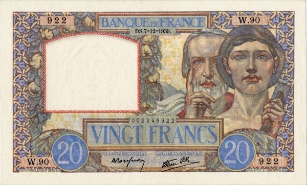 (№1939P-92a.1) Банкнота Франция 1939 год &quot;20 Francs&quot;