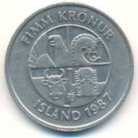 (№1981km28) Монета Исландия 1981 год 5 Kronur (Дельфины)