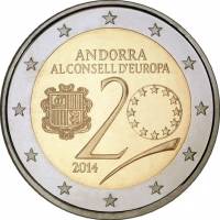 (01) Монета Андорра 2014 год 2 евро "Андорра в Совете Европы"  Биметалл  UNC