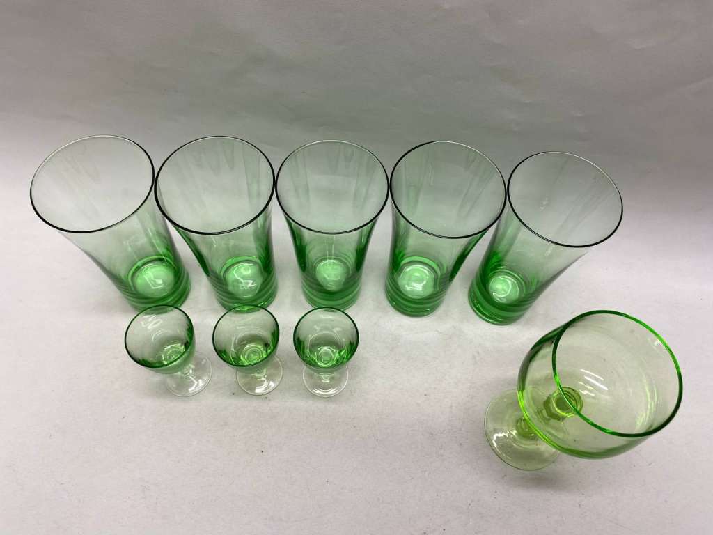 Стаканы, рюмки, фужер, цветное стекло, 9 шт