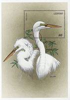 (№1999-145) Блок марок Лесото 1999 год "Большая Белая цапля ardea Альба", Гашеный