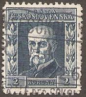(1925-014) Марка Чехословакия "Т. Массарик (Синяя)"    Президент Массарик (Стандартный выпуск) III Θ