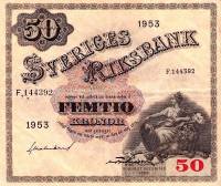 (,) Банкнота Швеция 1953 год 50 крон    UNC