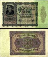 (1922) Банкнота Германия 1922 год 50 000 марок "Коричневый фон" 3-й выпуск  VF