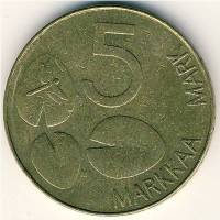 () Монета Финляндия 1992 год 5  ""   Медно-Алюминиево-Никельный сплав (Cu-Al-Ni)  UNC