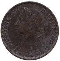 (1860) Монета Великобритания 1860 год 1 фартинг "Королева Виктория"  Бронза  VF