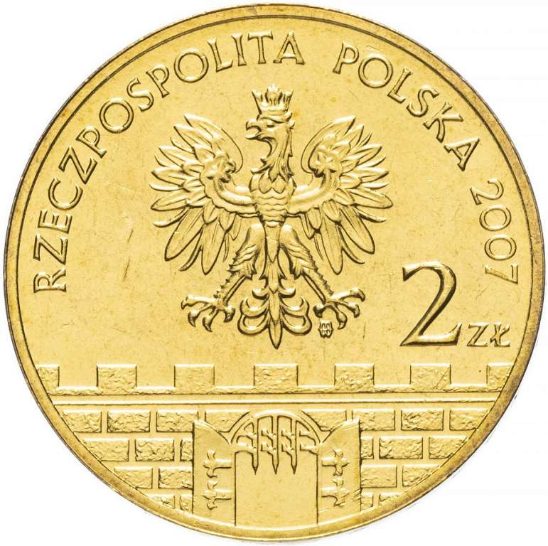(132) Монета Польша 2007 год 2 злотых &quot;Плоцк&quot;  Латунь  UNC