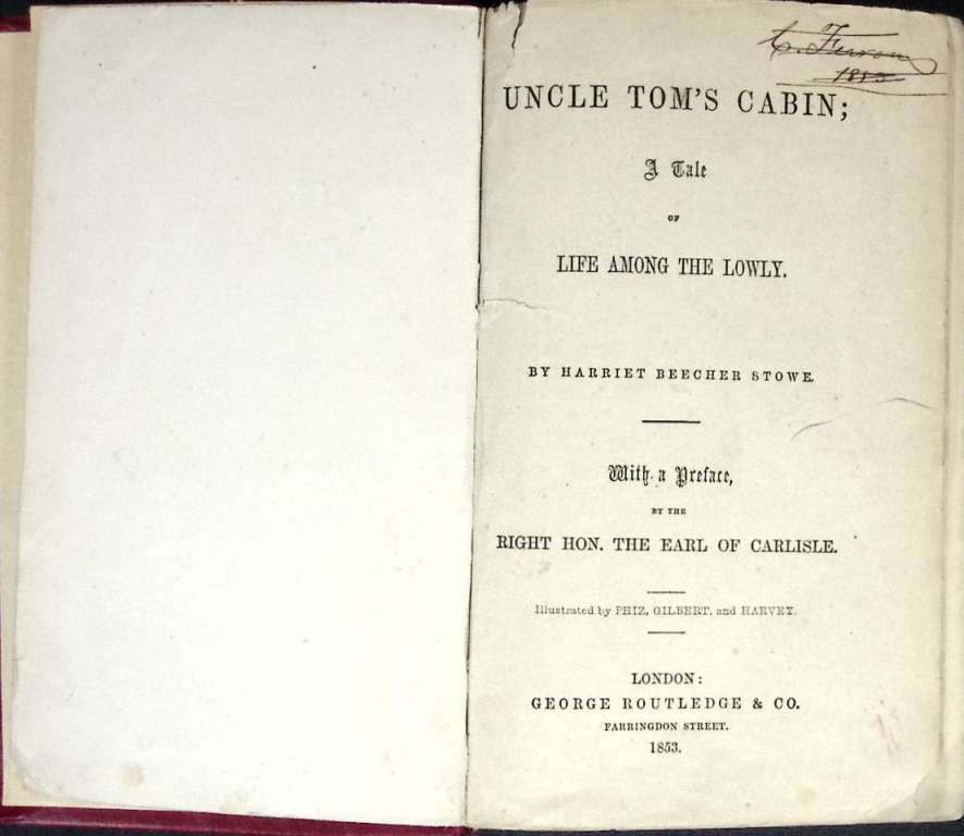 Книга Хижина дяди Тома 1853 Х. Бичер-Стоу Лондон Твёрдая обл. 480 с. С ч/б илл