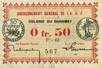 (№1917P-1b) Банкнота Дагомея 1917 год "0.5 Franc "Западно африканский франк"