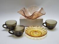 Ваза-конфетница необычная Блюдо и 3 чашки цветное стекло