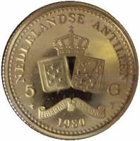 () Монета Ниделандские Антильские острова 1980 год 5  ""   Биметалл (Платина - Золото)  UNC